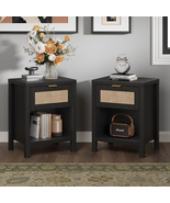 Rattan Nightstand Set of 2,Farmhouse Bedside Tables Night Stands with Dr... - €258,49 EUR