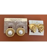 Vintage Vendome Soffina Gold Tone 80’s Pearl Clip-On Earrings Estate Jew... - £22.41 GBP