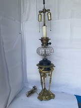 Vintage Continental Gilt Bronze &amp; Glass Tripod Oil Lamp - now electrified - $1,022.78 CAD