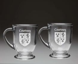 Courtney Irish Coat of Arms Glass Coffee Mugs - Set of 2 - £25.55 GBP