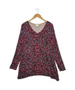 J Jill Tunic Top Womens Large Red Paisley V Neck Long Sleeve Boho Flowy ... - $23.75