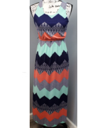 Three Pink Hearts Long Maxi Dress Girls Size 16 Multi Chevron Print Cinc... - $25.86
