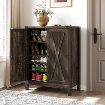 Shoe Cabinet with Doors, Farmhouse 5-Tier Shoe Storage Cabinet Dark Rustic Oak - £172.30 GBP