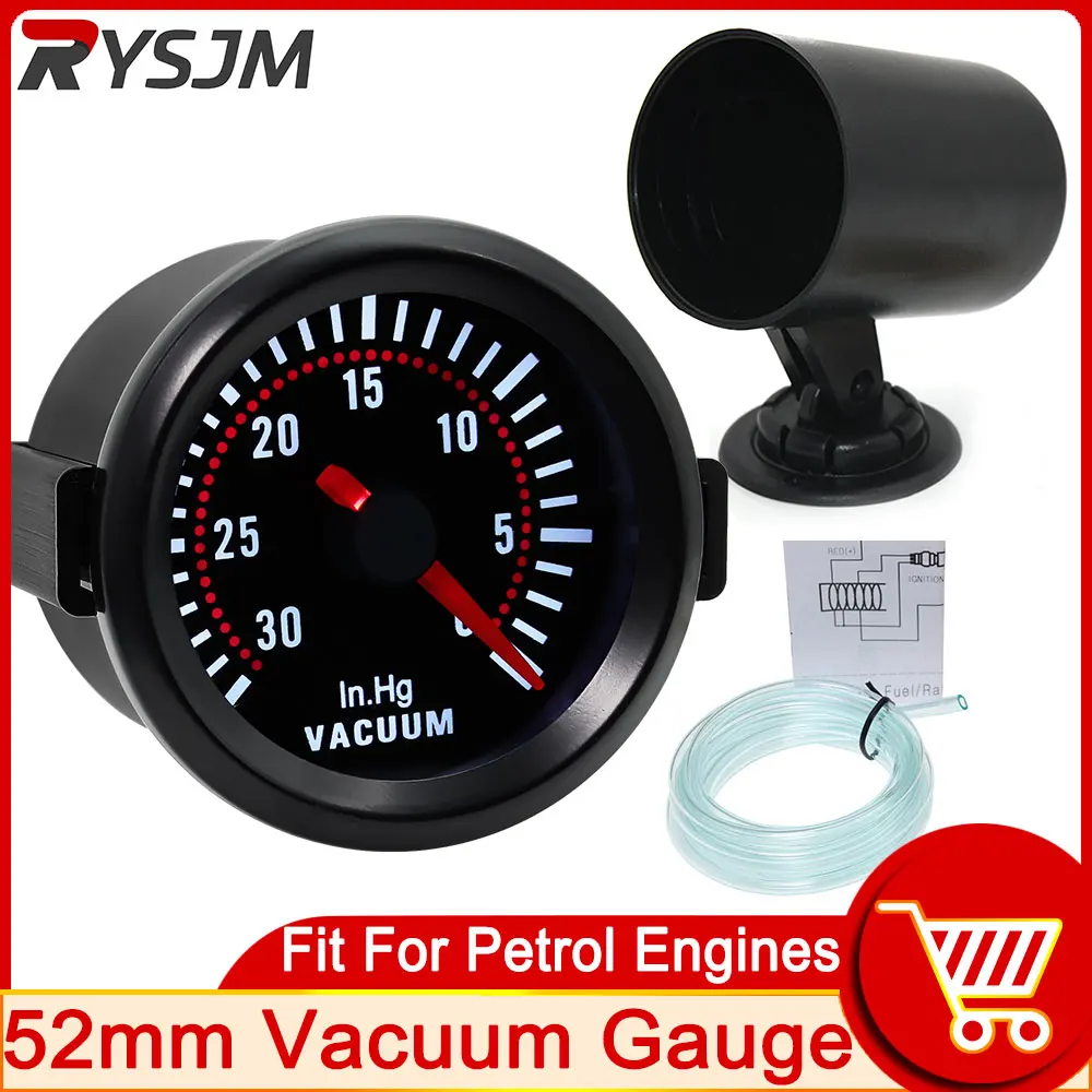 HD 52mm Universal Smoke Lens Vacuum Gauge 0-30 In.Hg Vacuum Meter LED Meter Car - £11.19 GBP+