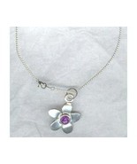Pewter Flower Crackled Purple Charm on 18&quot; Link Chain  - £7.98 GBP