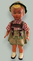 German Boy Celluloid Doll Dressed in Lederhosen and Green Hat Feather MW... - £29.27 GBP