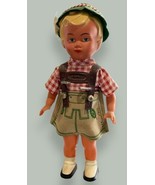 German Boy Celluloid Doll Dressed in Lederhosen and Green Hat Feather MW... - £29.23 GBP
