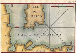 Antique Map Isle Cherzo Cres Island Engraving Roux 1764 - £55.71 GBP