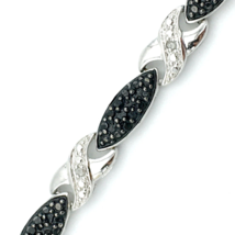 OTC BRZ silver-plated diamond tennis bracelet - black crystal X &amp; O bling safety - £19.65 GBP