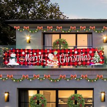 Solar Large Merry Christmas Banner, 120&quot; X 20&quot; Led Lighted Xmas, Plaid-S... - $38.97