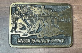 Vintage 1975 ODEN Brass Belt Buckle “Welcum  to Hillbilly Country” - £27.97 GBP