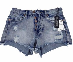 BLANKNYC Women’s Hollyweird Frayed Hem Denim Shorts Distressed Blue Size 25 - £20.56 GBP