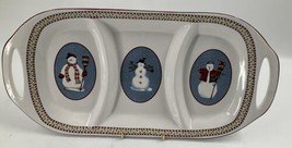 Sakura Debbie Mumm Snowman Stoneware 3 Divided Serving Tray Christmas 3 Snowmen - £23.18 GBP