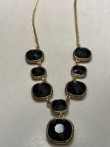 Monet Faceted Black Glass Necklace Gold Tone - £14.88 GBP