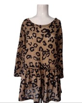 Jodifl Cheetah Print Oversized Knit Top Size S Ruffle Bottom Brown Black... - £13.41 GBP