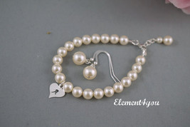 bridesmaid Bracelet and earrings, Seven bridesmaid gift, Simple pearl br... - £29.75 GBP