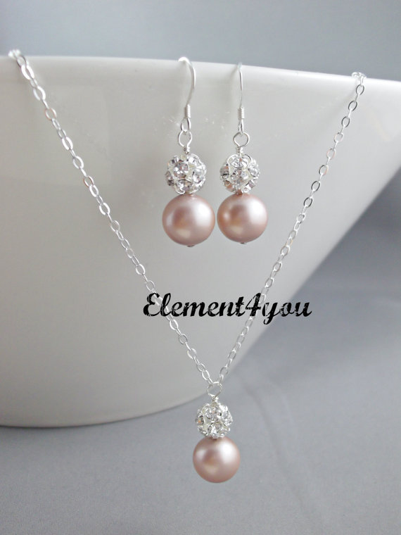 Bridesmaid jewelry set, Wedding jewelry, Bridesmaid gift set Champagne pearl set