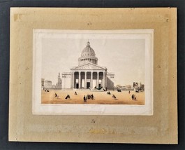 1860s Antique Paris Eglise Ste Genevieve No14 Handcolored Engraving Attach Board - £71.16 GBP