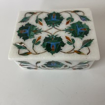 4&quot; x 3&quot; Marble Jewelry Box Semi Precious Stones Inlay Handmade Gifts - £132.61 GBP