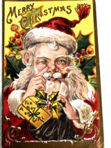 St Nickolas Series Sample Postcard no 3 Santa Yellow Holly &amp; Berries NIC... - $18.32