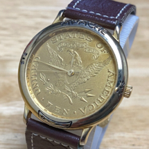 VTG Apache Quartz Watch Women Gold Tone Ten Coin Style Dial Leather New ... - £36.44 GBP