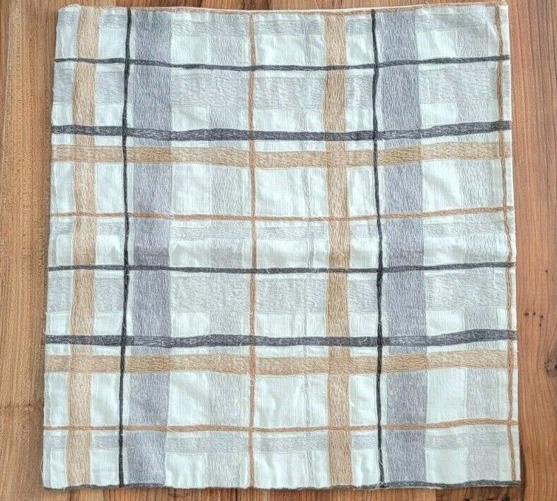 Primary image for Pottery Barn Plaid Embroidered Pillow Cover Gray/White/Tan 22x22 NWOT #P218