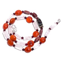 Natural Carnelian Rose Quartz Garnet Gemstone Smooth Beads Necklace 17&quot; UB-4785 - £7.79 GBP