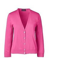 Lands End Women&#39;s Supima 3/4 Sleeve Dress Cardigan Sweater Vibrant Magen... - £23.97 GBP