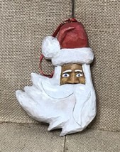 Hand Carved Wood Santa Claus Face Christmas Ornament Primitive Folk Art Rustic - £19.84 GBP