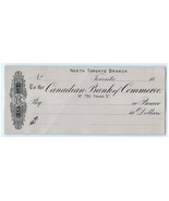 c1870 Canadian Bank of Commerce Check Unused North Toronto Branch - $445.19 MXN