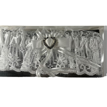 Wedding Garter White Lace and Satin with Bow and Rhinestone Heart Ganz E... - $11.65