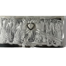 Wedding Garter White Lace and Satin with Bow and Rhinestone Heart Ganz ER30942 - £9.16 GBP