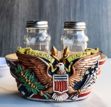 Military E Pluribus Unum Bald Eagle Crest With USA Flag Salt Pepper Shak... - £21.23 GBP