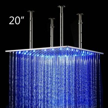 20&quot; Square Ceiling Mount Rainfall LED Shower Head Brushed Nickel Top Spr... - $406.68