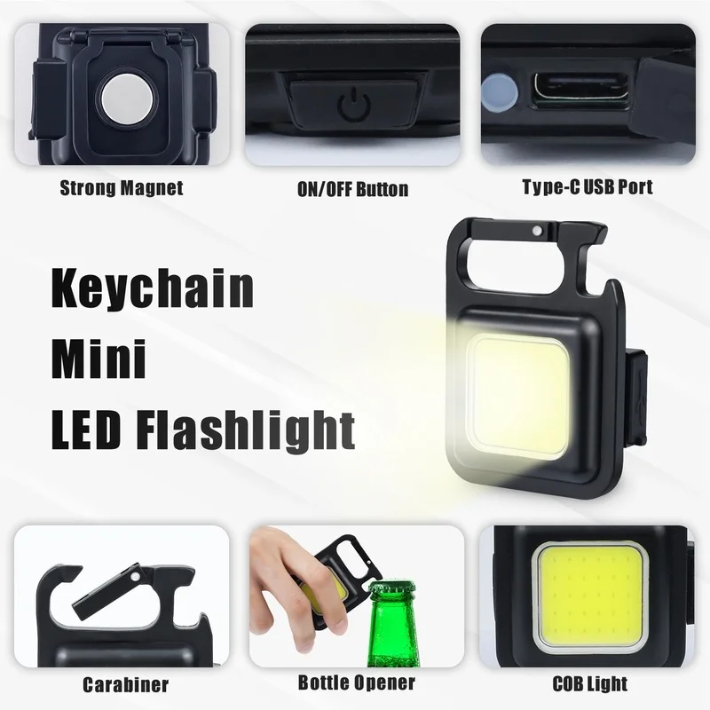 House Home Mini LED Keychain Light Mutifuction Portable USB Rechargeable Pocket  - £19.82 GBP