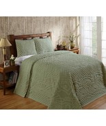 2 Piece Green Oversized Chenille Bedspread Twin Drapes Over Edge Drops D... - £87.98 GBP