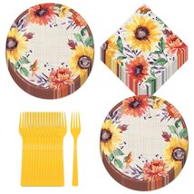Bright Fall Sunflower Paper Dessert Plates, Beverage Napkins, and Forks (Serves  - £13.58 GBP
