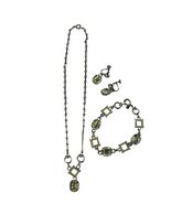 Vintage AMCO Sterling Silver Necklace Bracelet Earrings Set Green Glass ... - $67.50
