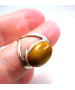 Vintage Sterling Silver Tiger&#39;s Eye Split Band Ring Sz 6 - $18.95