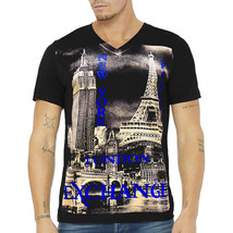 Nwt New York Paris London Exchange Fashion Men Black V-NECK Short Sleeve T-SHIRT - £10.41 GBP