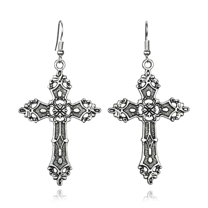 Cross Dangle Drop Earrings for Women Baroque Goth Gothic Vintage Fashion Stateme - £12.20 GBP