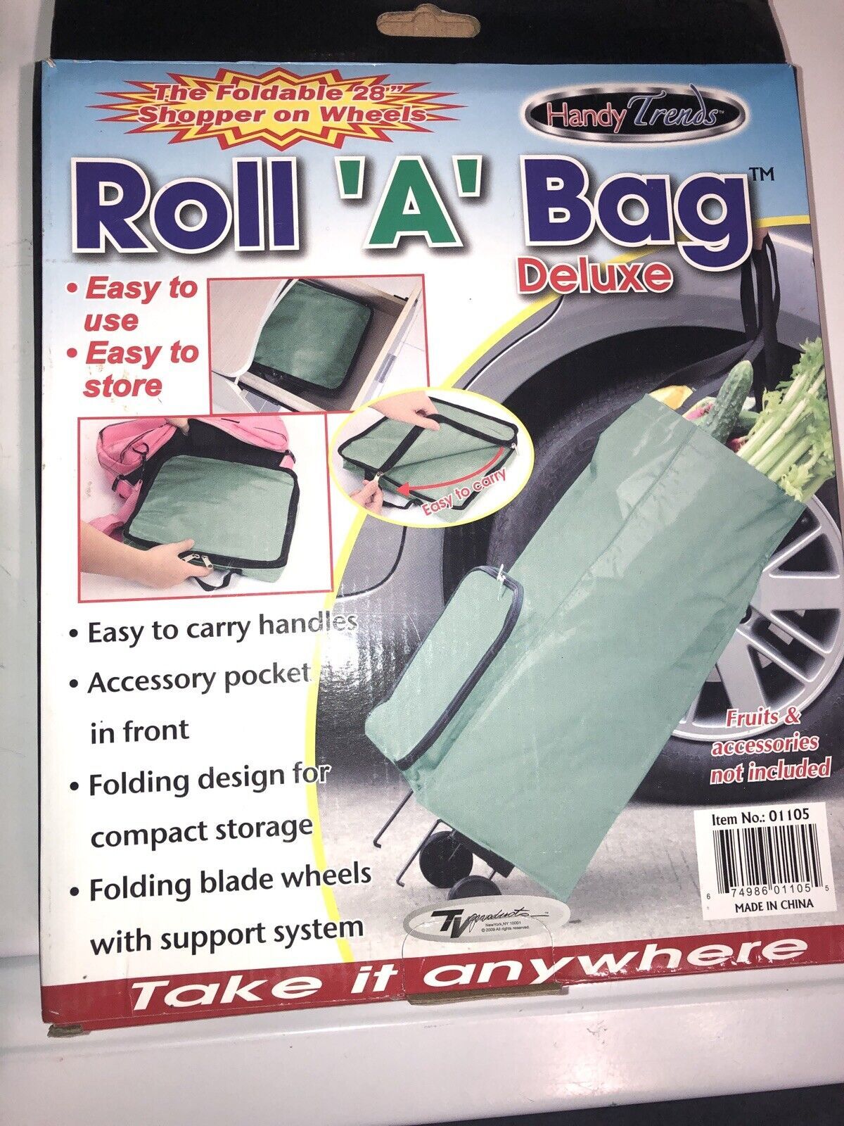 Handy Trends Deluxe &quot;ROLL-A-BAG&quot; foldable 28&quot; shopper on wheels - NIB - $5.83