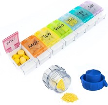 Pill Organizer Weekly, 7 Days Medicine Holder Container Box w/Crusher for Travel - £11.66 GBP