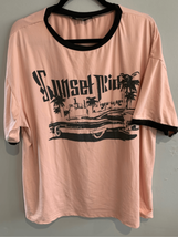 2XL Retro Ringer Tshirt-SHEIN Pink/Black Classic Car Sunset Ride’ S/S EUC - $8.79
