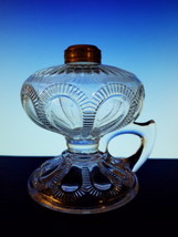 Imperial ZIPPER LOOP Hand Oil Lamp EAPG 5 1/8&quot; Clear Brass Collar Very Nice Cond - £27.93 GBP