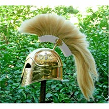 Medieval Greek Helmet Corinthian Brass Helmet With Plume Wearable Armor Helmet - £426.61 GBP