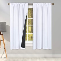 Black-Lined Pure White 100% Blackout Window Curtain Panels For The Bedroom - - £38.48 GBP