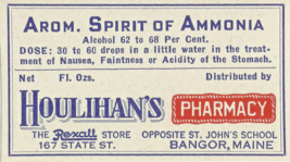 Antique Pharmacy Label AROM. SPIRIT OF AMMONIA Houlihan's Pharmacy Bango... - $32.55