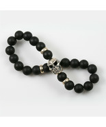 Neron Sterling Silver Skull Matte Black Onyx Beaded Bracelet  - $166.32+