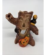 Vintage Halloween Ceramic Tree Stump candle Holder Spooky Face Jack-o-La... - $32.17